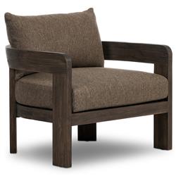 Aviel Rustic Lodge Brown Upholstered Teak Outdoor Barrel Arm Chair|