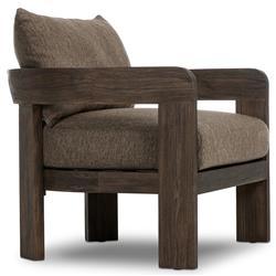 Aviel Rustic Lodge Brown Upholstered Teak Outdoor Barrel Arm Chair|
