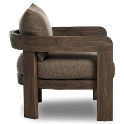 Aviel Rustic Lodge Brown Upholstered Teak Outdoor Barrel Arm Chair|