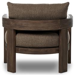 Aviel Rustic Lodge Brown Upholstered Teak Outdoor Barrel Arm Chair|