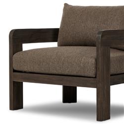 Aviel Rustic Lodge Brown Upholstered Teak Outdoor Barrel Arm Chair|