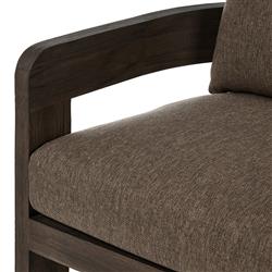 Aviel Rustic Lodge Brown Upholstered Teak Outdoor Barrel Arm Chair|