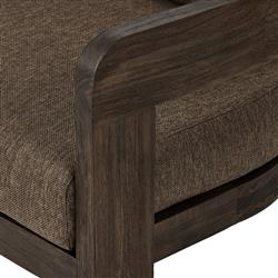 Aviel Rustic Lodge Brown Upholstered Teak Outdoor Barrel Arm Chair|