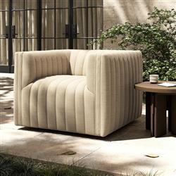 Leo Modern Classic Cream Tufted Outdoor Swivel Chair|