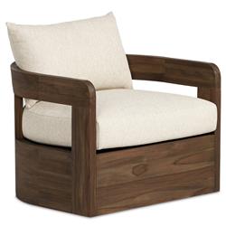 Aviel Rustic Lodge Beige Upholstered Teak Outdoor Swivel Chair|