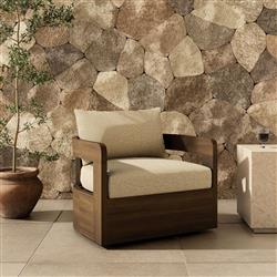 Aviel Rustic Lodge Beige Upholstered Teak Outdoor Swivel Chair|