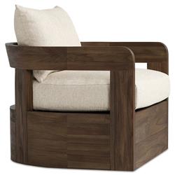 Aviel Rustic Lodge Beige Upholstered Teak Outdoor Swivel Chair|