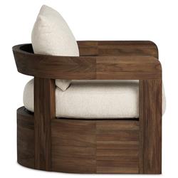 Aviel Rustic Lodge Beige Upholstered Teak Outdoor Swivel Chair|