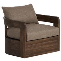 Aviel Rustic Lodge Brown Upholstered Teak Outdoor Swivel Chair|