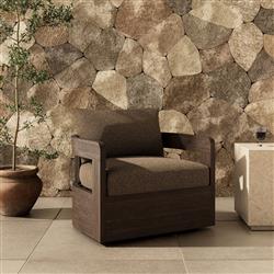 Aviel Rustic Lodge Brown Upholstered Teak Outdoor Swivel Chair|