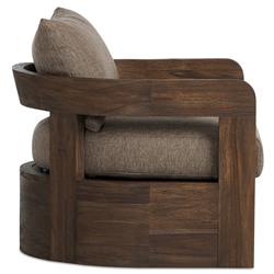 Aviel Rustic Lodge Brown Upholstered Teak Outdoor Swivel Chair|