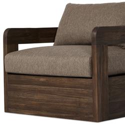 Aviel Rustic Lodge Brown Upholstered Teak Outdoor Swivel Chair|