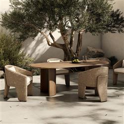 Paris Rustic Lodge Brown Teak Outdoor Oval Dining Table - 94"|
