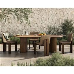 Paris Rustic Lodge Brown Teak Outdoor Oval Dining Table - 94"|