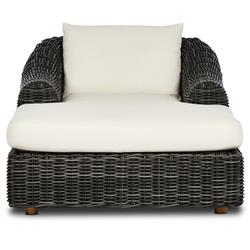 Celina Coastal Cream Upholstered Charcoal Teak Outdoor Chaise Lounge|