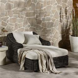 Celina Coastal Cream Upholstered Charcoal Teak Outdoor Chaise Lounge|
