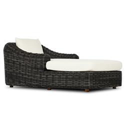 Celina Coastal Cream Upholstered Charcoal Teak Outdoor Chaise Lounge|