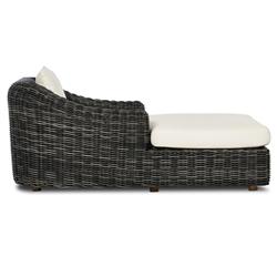 Celina Coastal Cream Upholstered Charcoal Teak Outdoor Chaise Lounge|