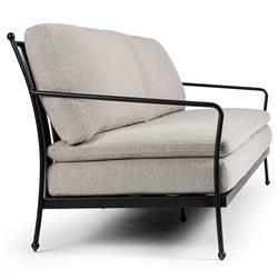 Gretchen French Country Grey Upholstered Black Aluminum Outdoor Sofa - 96"|