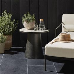 Berlin Modern Classic White Marble Grey Aluminum Round Outdoor End Table|