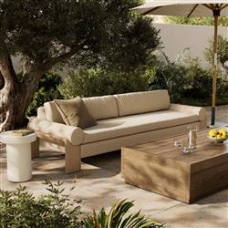 Sandari Modern Classic Beige Upholstered Teak Outdoor Sofa - 104.25"|