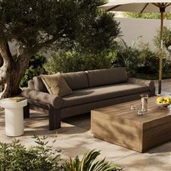 Sandari Modern Classic Brown Upholstered Teak Outdoor Sofa - 104.25"|
