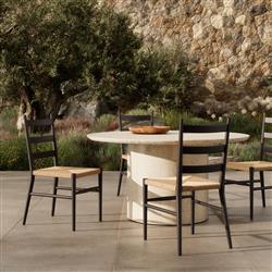 Leda Rustic Lodge Black Teak Wood Outdoor Ladderback Dining Chair|