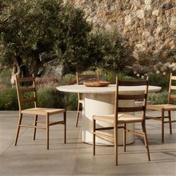 Leda Rustic Lodge Brown Teak Wood Outdoor Ladderback Dining Chair|