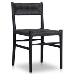 Mable Coastal Beach Black Wicker Teak Outdoor Dining Chair|
