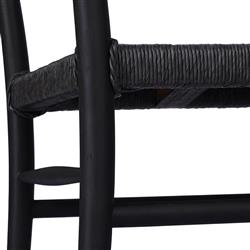 Mable Coastal Beach Black Wicker Teak Outdoor Dining Chair|