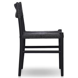 Mable Coastal Beach Black Wicker Teak Outdoor Dining Chair|