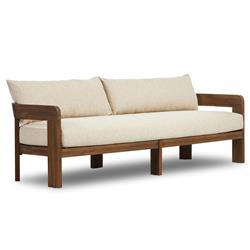 Aviel Rustic Lodge Beige Upholstered Teak Outdoor Sofa - 96"|