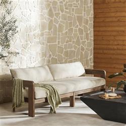 Aviel Rustic Lodge Beige Upholstered Teak Outdoor Sofa - 96"|