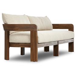 Aviel Rustic Lodge Beige Upholstered Teak Outdoor Sofa - 96"|