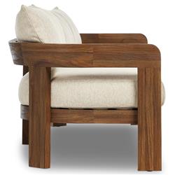 Aviel Rustic Lodge Beige Upholstered Teak Outdoor Sofa - 96"|