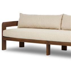 Aviel Rustic Lodge Beige Upholstered Teak Outdoor Sofa - 96"|