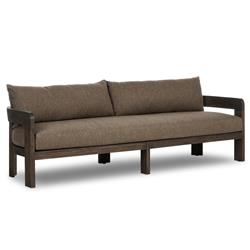 Aviel Rustic Lodge Brown Upholstered Teak Outdoor Sofa - 96"|
