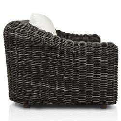 Celina Coastal Cream Upholstered Woven Wicker Charcoal Teak Outdoor Sofa - 106"|