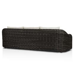 Celina Coastal Cream Upholstered Woven Wicker Charcoal Teak Outdoor Sofa - 106"|