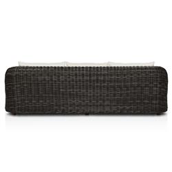Celina Coastal Cream Upholstered Woven Wicker Charcoal Teak Outdoor Sofa - 106"|