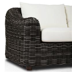 Celina Coastal Cream Upholstered Woven Wicker Charcoal Teak Outdoor Sofa - 106"|
