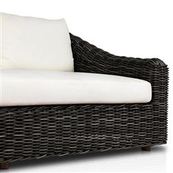 Celina Coastal Cream Upholstered Woven Wicker Charcoal Teak Outdoor Sofa - 106"|