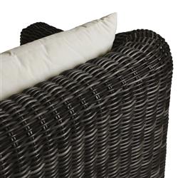 Celina Coastal Cream Upholstered Woven Wicker Charcoal Teak Outdoor Sofa - 106"|