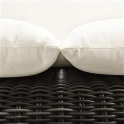 Celina Coastal Cream Upholstered Woven Wicker Charcoal Teak Outdoor Sofa - 106"|