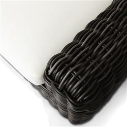 Celina Coastal Cream Upholstered Woven Wicker Charcoal Teak Outdoor Sofa - 106"|