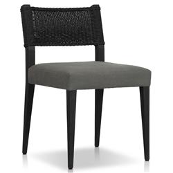 Ely Rustic Lodge Black Woven Teak Wood Outdoor Dining Chair|