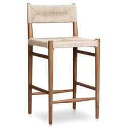 Mable Coastal Beach Off White Wicker Teak Outdoor Counter Stool|