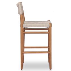 Mable Coastal Beach Off White Wicker Teak Outdoor Counter Stool|