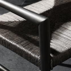 Mable Coastal Beach Black Wicker Teak Outdoor Dining Arm Chair|