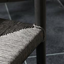 Mable Coastal Beach Black Wicker Teak Outdoor Dining Arm Chair|